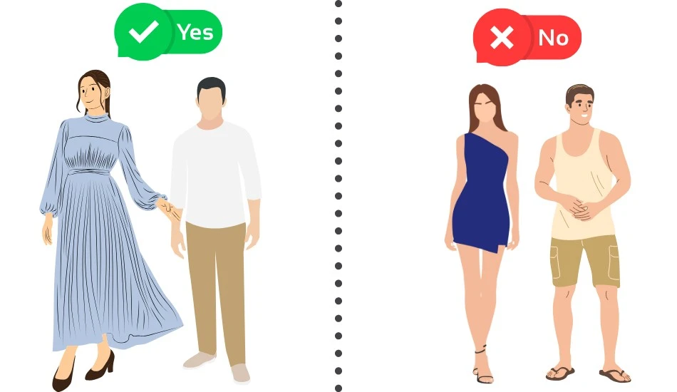 A comparison image of dress code allowed and not allowed.